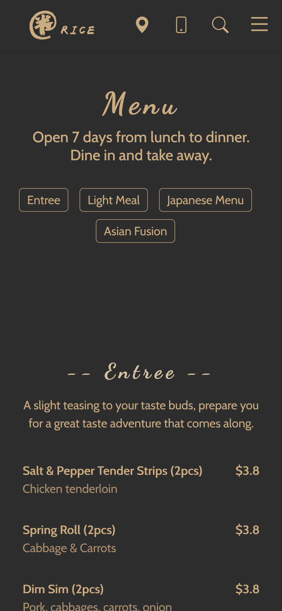 Atrice mobile menu