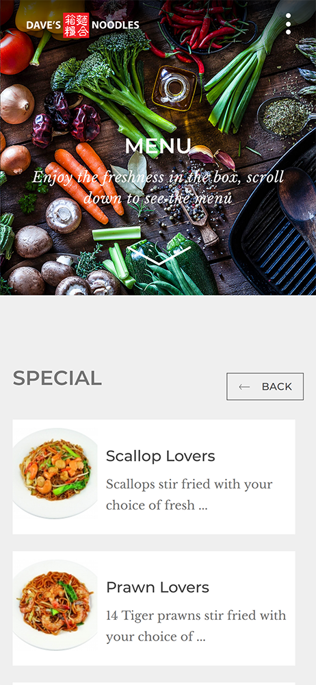 Daves noodles mobile menu