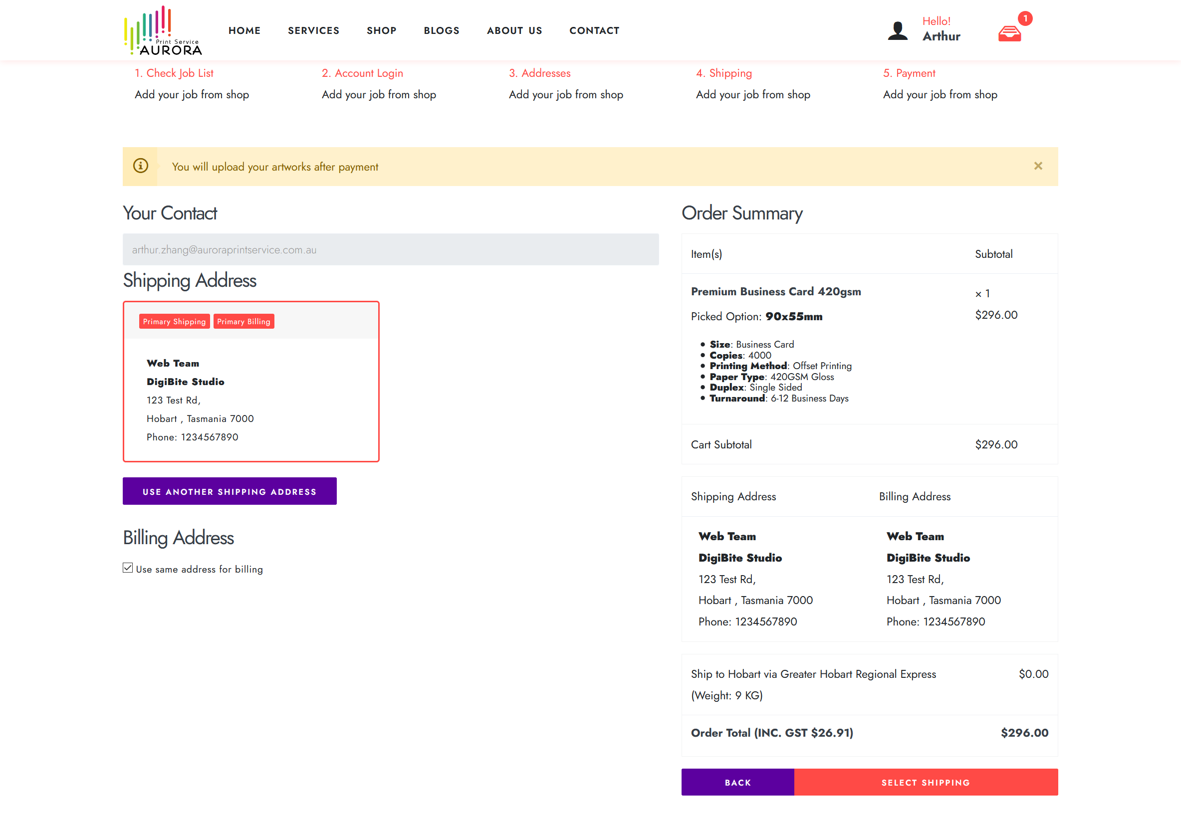 Aps commerce checkout address